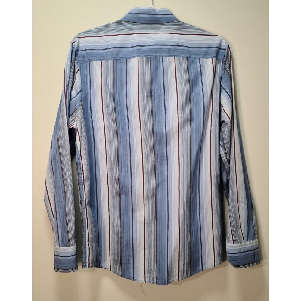 INC Men's Striped Button Down Shirt Long Sleeve Cotton Blue White Red Size M EUC - Picture 3 of 5